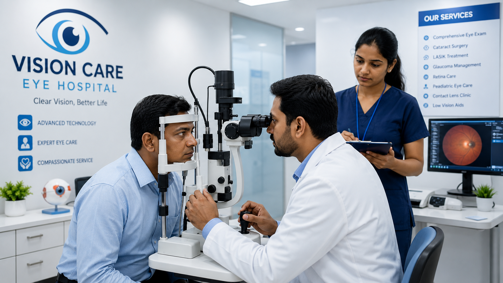 Ophthalmologist examining a patient at MJ Lions Eye Hospital