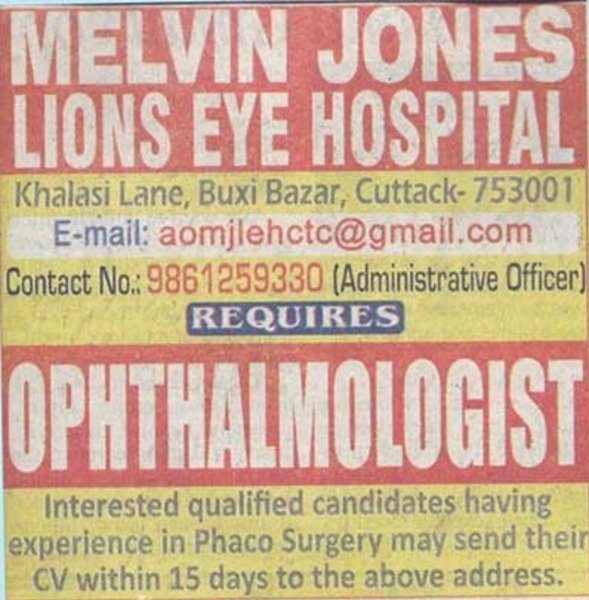 Opening For Ophthalmologist